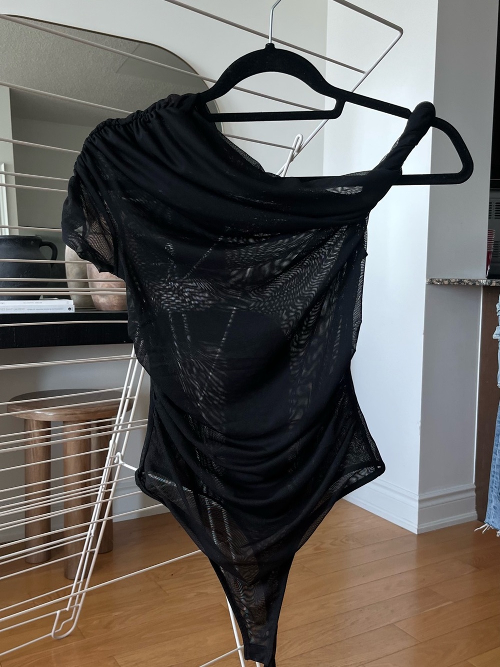 Zara Black Off The Shoulder Sheer Bodysuit